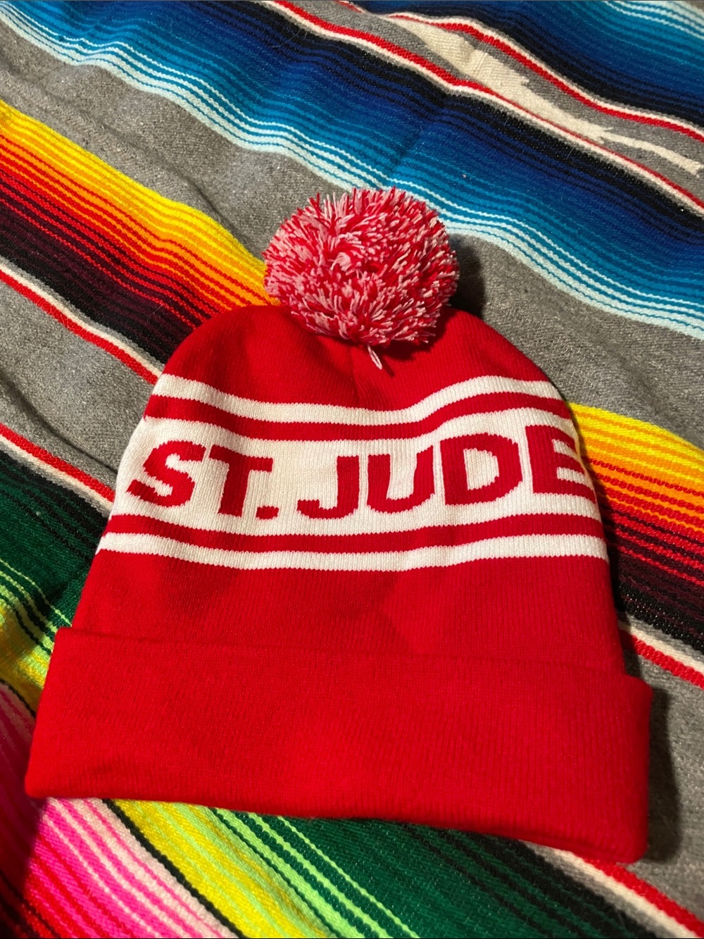 St. Jude Red Knit Pom Pom Beanie Hat